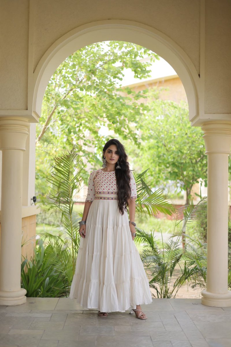 Lw 9346 Cotton With Multi Thread Embroidered Navratri Gown